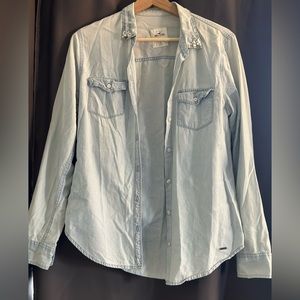 Jeweled denim button-up